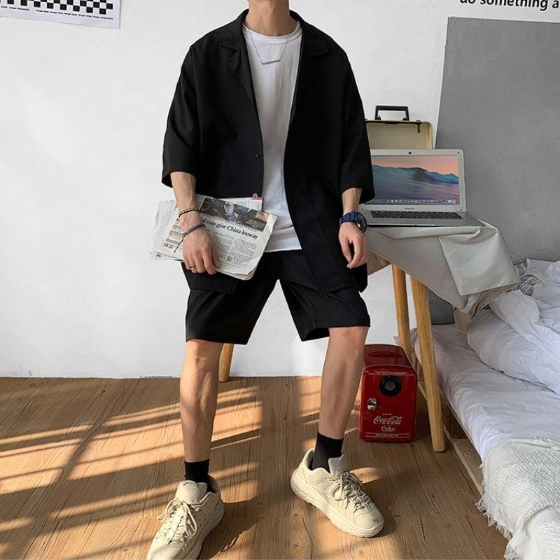 Y2K Summer Soft Boy Shirt and Shorts Two Piece Set - Retro Style Y2K Outfits
