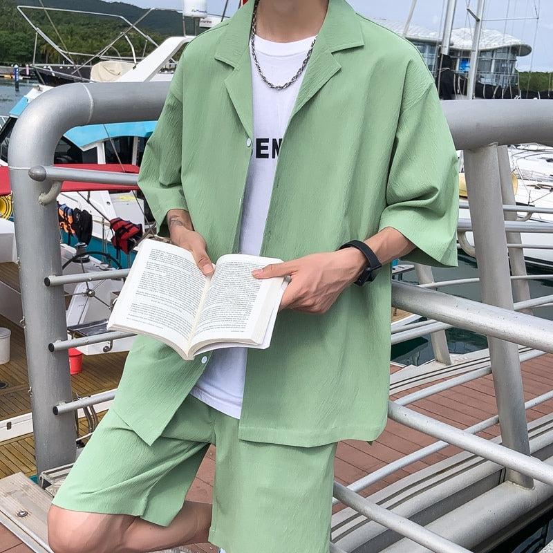 Y2K Summer Soft Boy Shirt and Shorts Two Piece Set - Retro Style Y2K Outfits