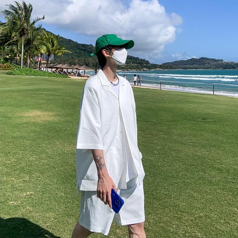 Y2K Summer Soft Boy Shirt and Shorts Two Piece Set - Retro Style Y2K Outfits