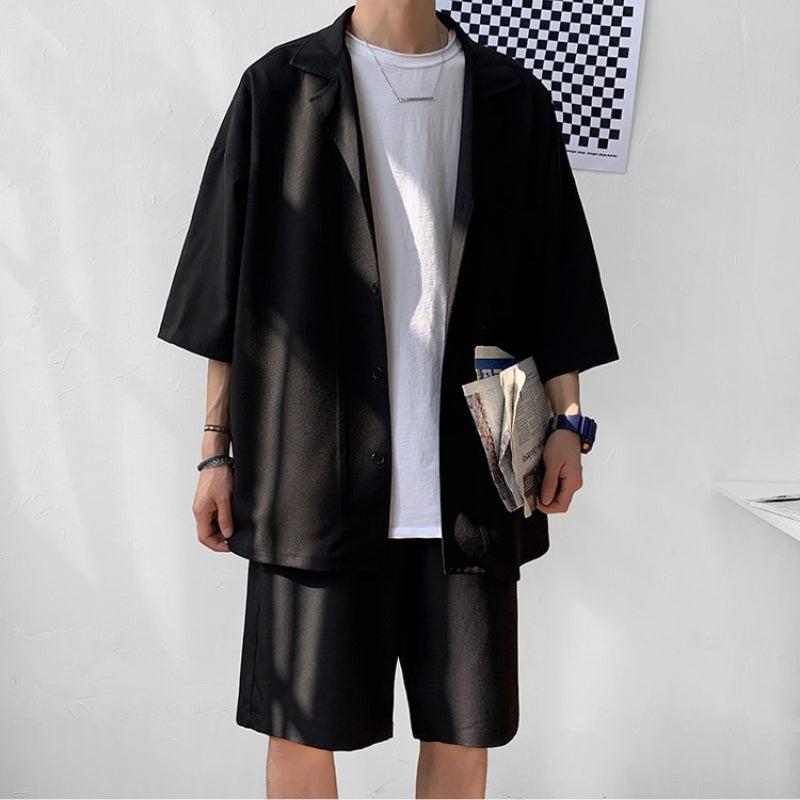 Y2K Summer Soft Boy Shirt and Shorts Two Piece Set - Retro Style Y2K Outfits
