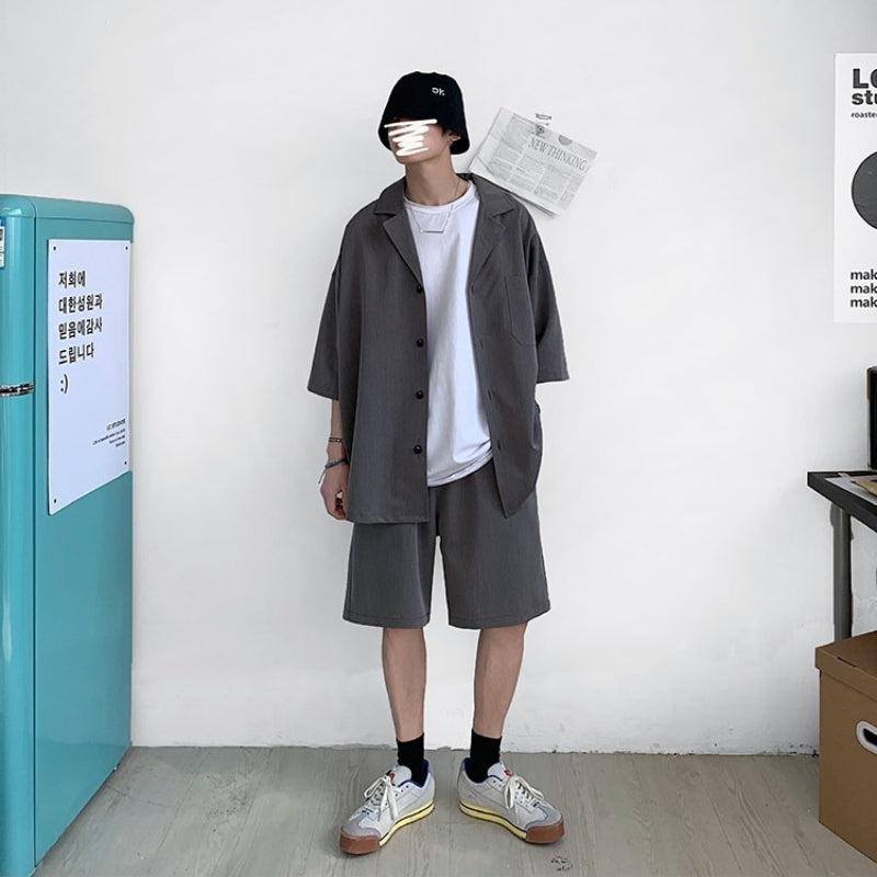 Y2K Summer Soft Boy Shirt and Shorts Two Piece Set - Retro Style Y2K Outfits