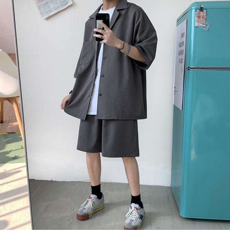 Y2K Summer Soft Boy Shirt and Shorts Two Piece Set - Retro Style Y2K Outfits