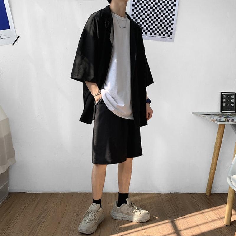 Y2K Summer Soft Boy Shirt and Shorts Two Piece Set - Retro Style Y2K Outfits