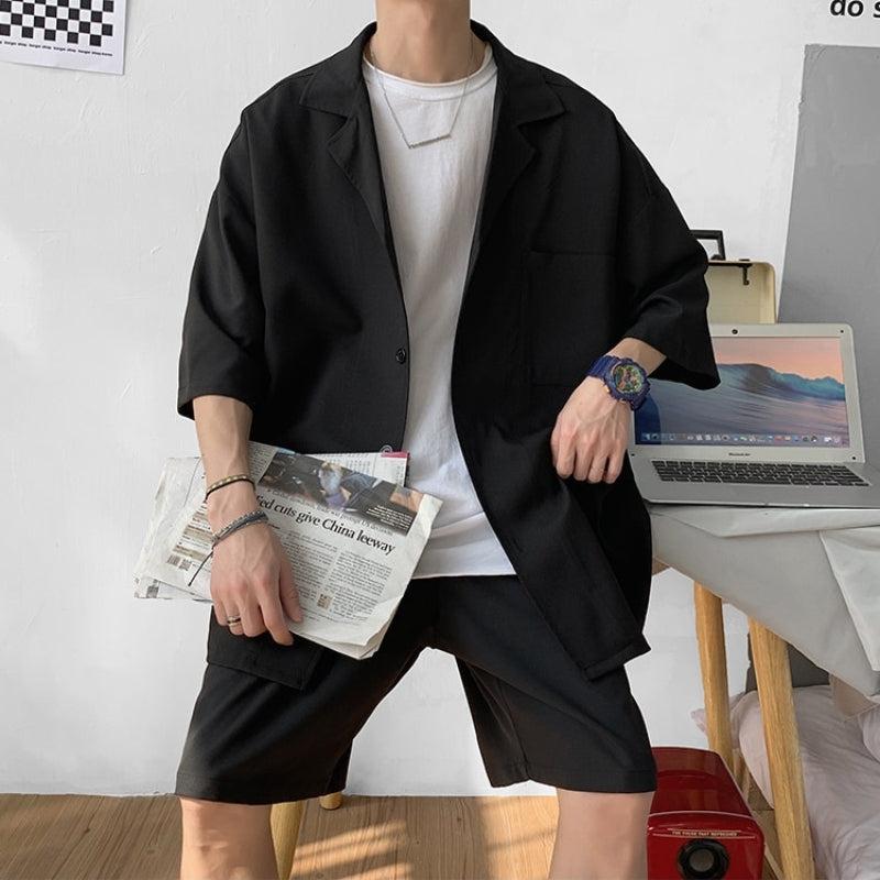 Y2K Summer Soft Boy Shirt and Shorts Two Piece Set - Retro Style Y2K Outfits