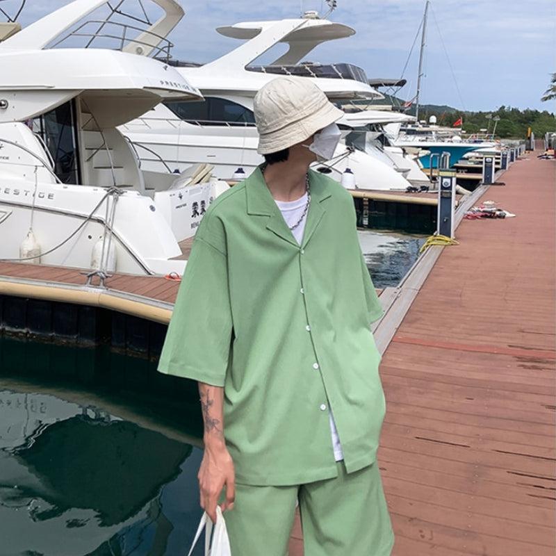 Y2K Summer Soft Boy Shirt and Shorts Two Piece Set - Retro Style Y2K Outfits