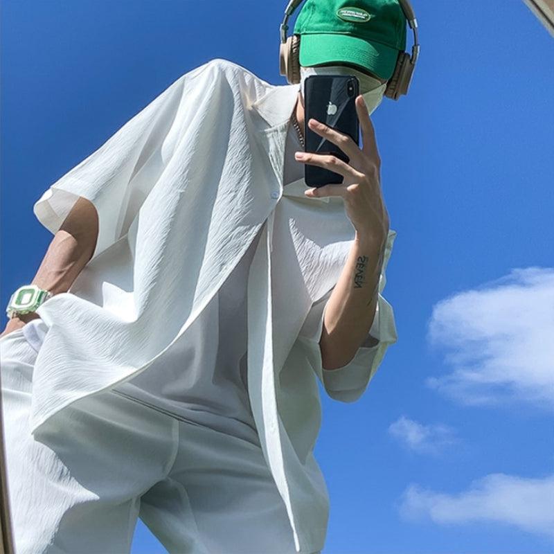 Y2K Summer Soft Boy Shirt and Shorts Two Piece Set - Retro Style Y2K Outfits