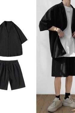 Y2K Summer Soft Boy Shirt and Shorts Two Piece Set - Retro Style Y2K Outfits