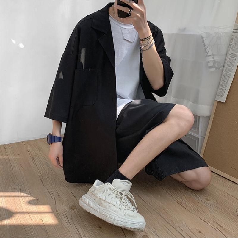 Y2K Summer Soft Boy Shirt and Shorts Two Piece Set - Retro Style Y2K Outfits