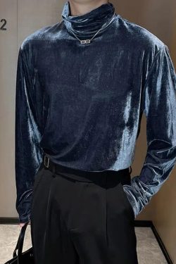 Y2K Velvet Turtle Neck Top - Retro 90s Fashion Grunge Style