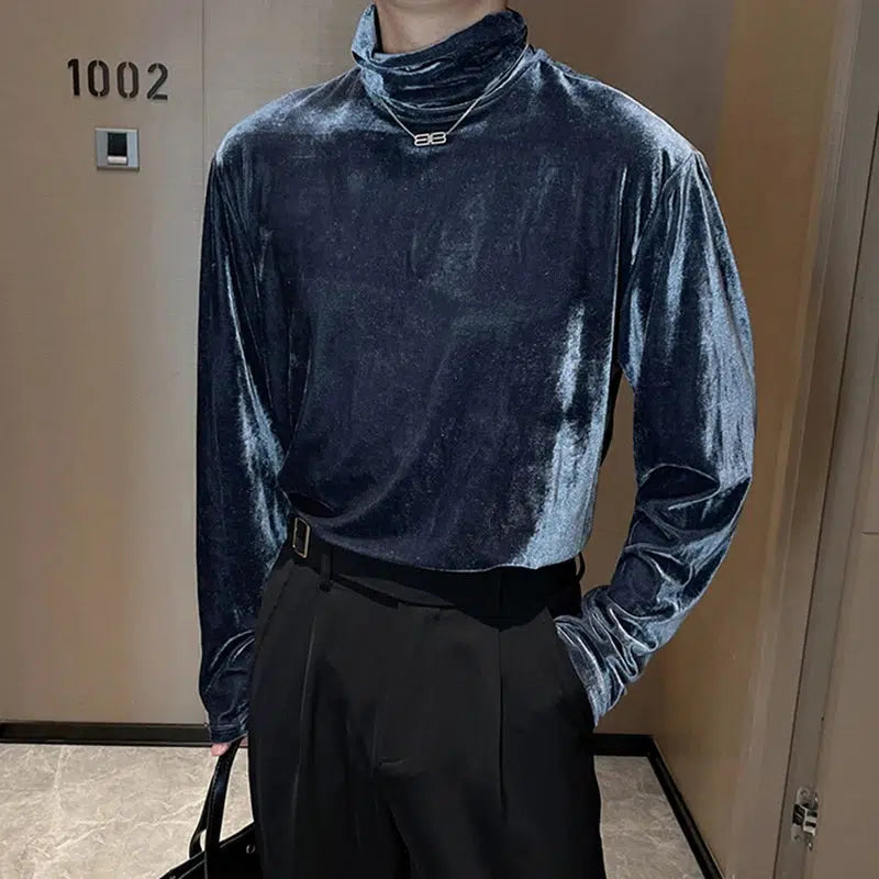 Y2K Velvet Turtle Neck Top - Retro 90s Fashion Grunge Style