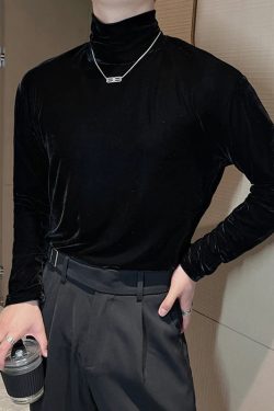 Y2K Velvet Turtle Neck Top - Retro 90s Fashion Grunge Style