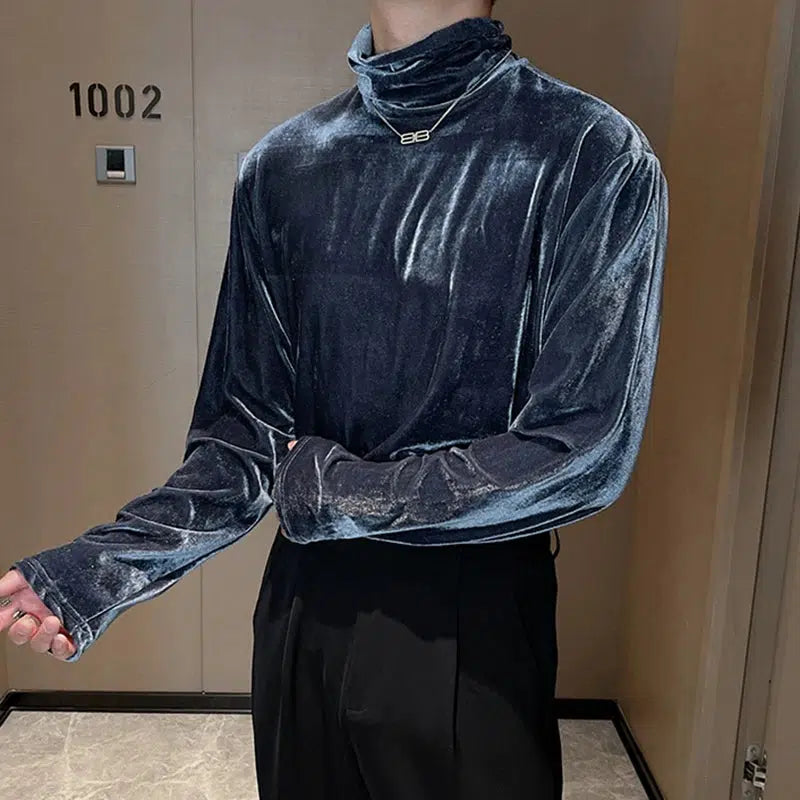 Y2K Velvet Turtle Neck Top - Retro 90s Fashion Grunge Style