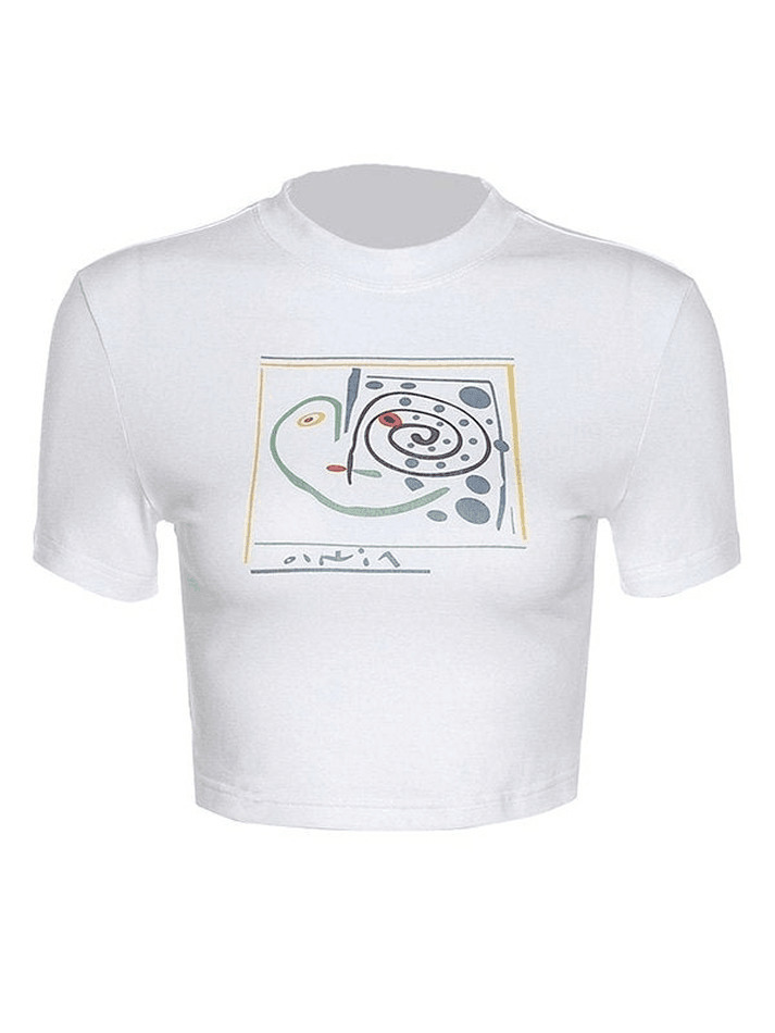 Abstract Print Crop Top: Y2K Fashion with Coquette Aesthetic, Grunge Style, and Pastel Goth Vibes