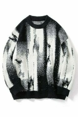Abstract Print Knitted Sweater - Y2K Aesthetic Coquette Style - Grunge Fashion & Pastel Goth Vibes