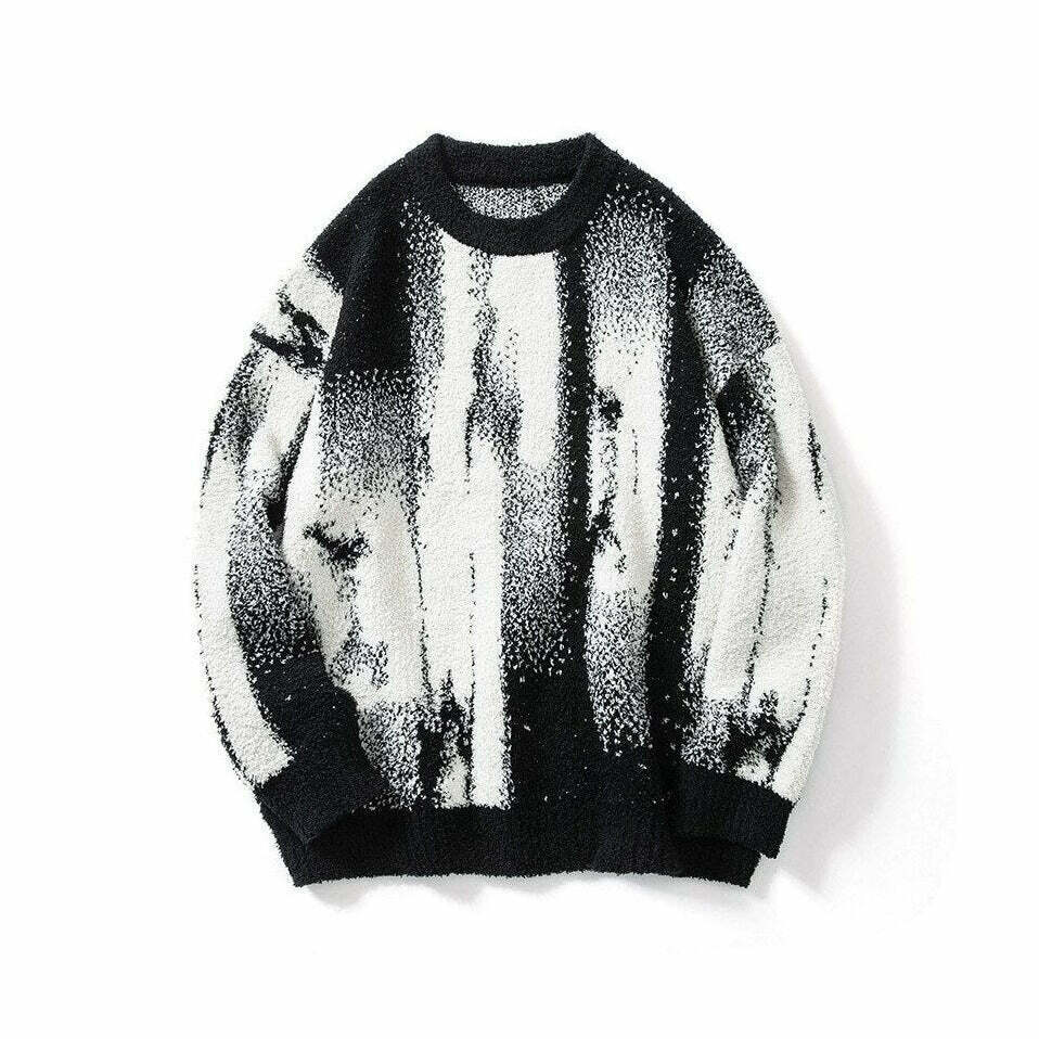 Abstract Print Knitted Sweater - Y2K Aesthetic Coquette Style - Grunge Fashion & Pastel Goth Vibes
