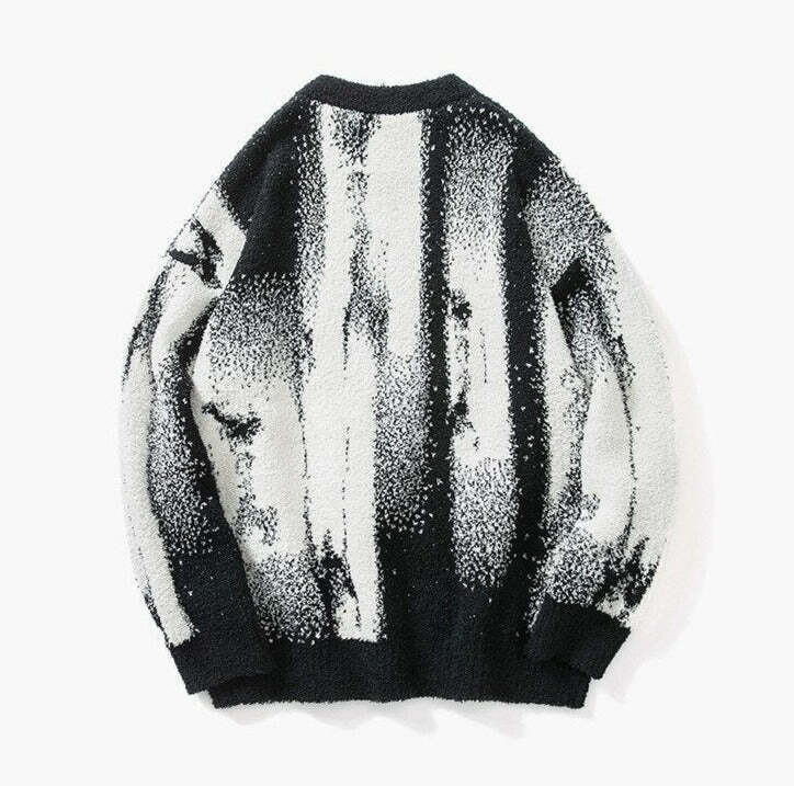 Abstract Print Knitted Sweater - Y2K Aesthetic Coquette Style - Grunge Fashion & Pastel Goth Vibes