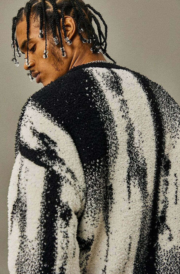 Abstract Print Knitted Sweater - Y2K Aesthetic Coquette Style - Grunge Fashion & Pastel Goth Vibes