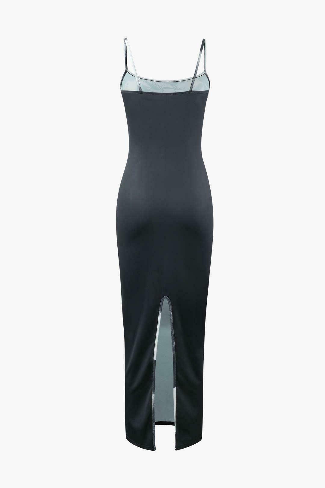 Abstract Print Maxi Dress with Back Slit - Y2K Fashion for Women, Coquette Aesthetic, Grunge Style