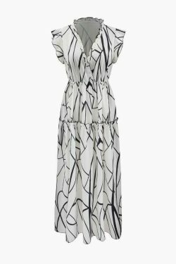 Abstract Stripe Frill Trim Maxi Dress: Coquette Aesthetic, Y2K Fashion, Grunge Style, Pastel Goth