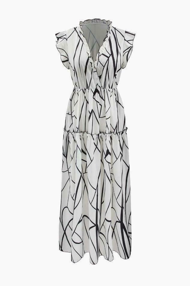 Abstract Stripe Frill Trim Maxi Dress: Coquette Aesthetic, Y2K Fashion, Grunge Style, Pastel Goth