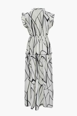 Abstract Stripe Frill Trim Maxi Dress: Coquette Aesthetic, Y2K Fashion, Grunge Style, Pastel Goth