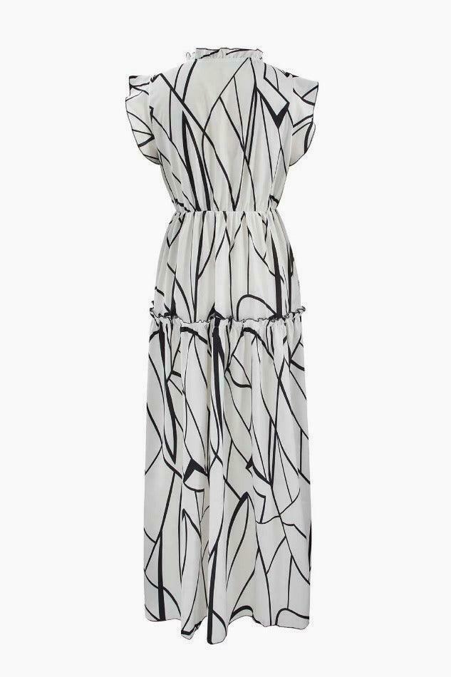 Abstract Stripe Frill Trim Maxi Dress: Coquette Aesthetic, Y2K Fashion, Grunge Style, Pastel Goth