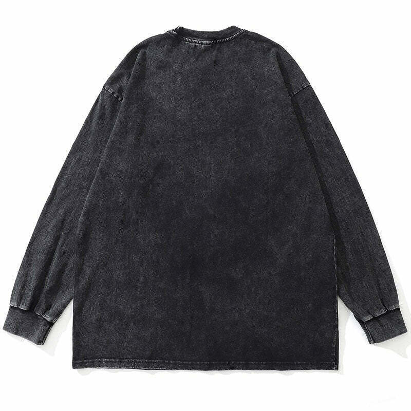 Acid Washed Graphic Long Sleeve T-Shirt: Y2K Fashion with Coquette Aesthetic, Grunge Style,