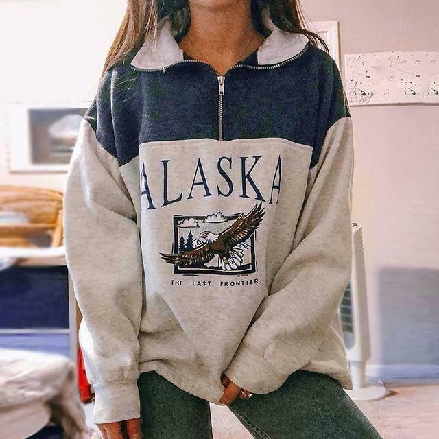 Alaska Zip Up Sweatshirt - Y2K Coquette Grunge Aesthetic Cute Tops Pastel