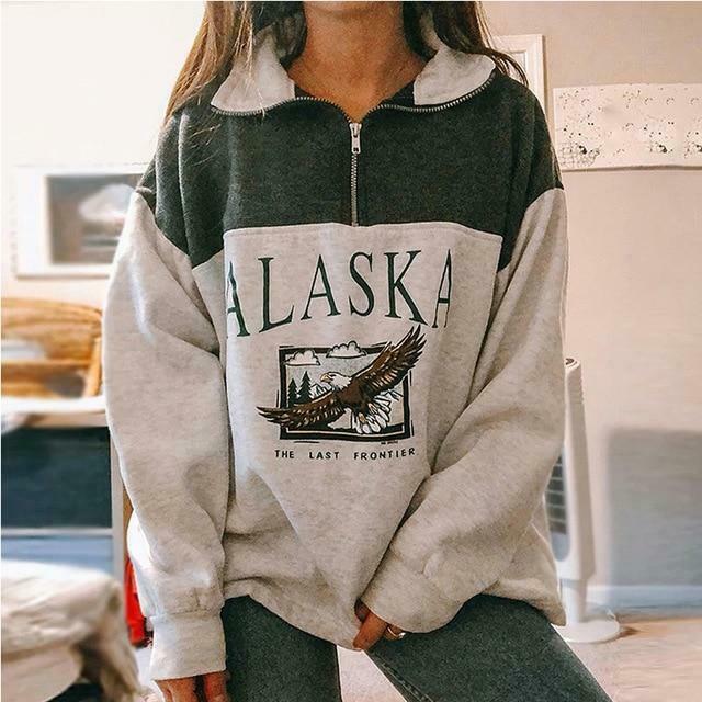 Alaska Zip Up Sweatshirt - Y2K Coquette Grunge Aesthetic Cute Tops Pastel