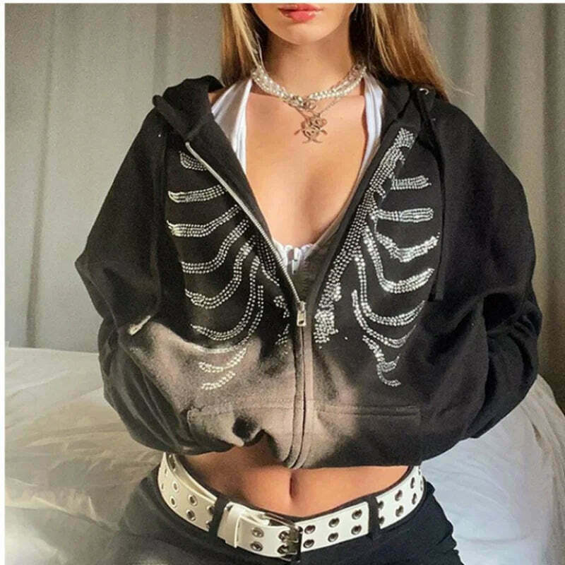 Bedazzle Bliss Rhinestone Hooded Sweater - Y2K Aesthetic Coquette Fashion for Women