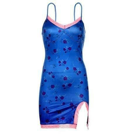 Blue Blossom Split Mini Dress - Y2K Fashion Coquette Aesthetic with a Touch of Grunge Style