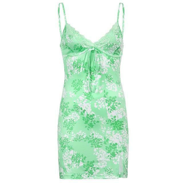 Blue Blossom Split Mini Dress - Y2K Fashion Coquette Aesthetic with a Touch of Grunge Style