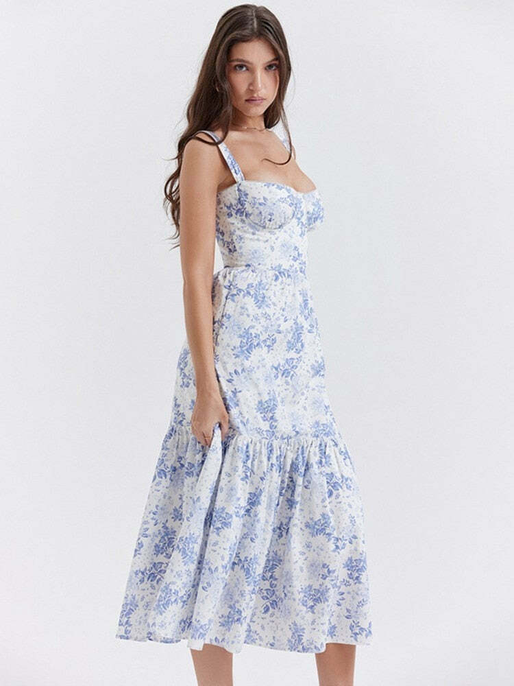 Bluebell Elegance: Y2K Floral Dress - Coquette Aesthetic, Grunge Style, Pastel Goth