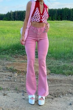 Blushing Bell-Bottoms: Y2K Fashion Denim with Coquette Aesthetic and Grunge Style