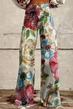 Casual Floral Wide Leg Pants - Y2K Fashion Coquette Aesthetic Grunge Style Cargo Skirt