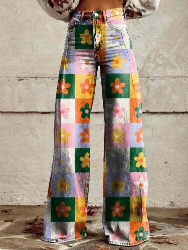 Casual Floral Wide Leg Pants - Y2K Fashion Coquette Aesthetic Grunge Style Cargo Skirt