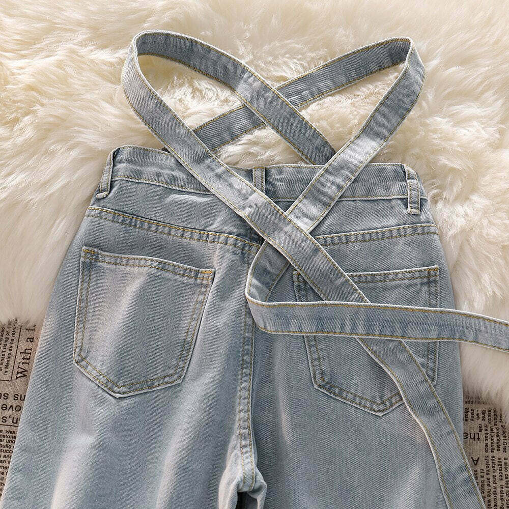 Celestial Sky Tie-Front Y2K Jeans - Coquette Aesthetic Grunge Style Women's Fashion