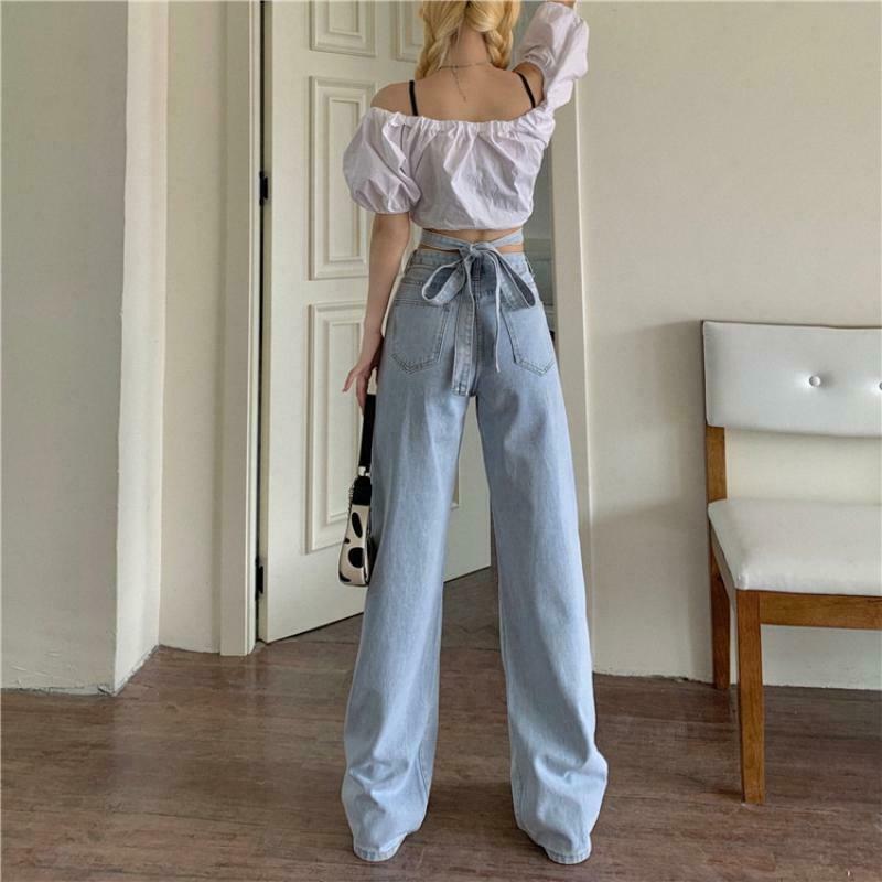 Celestial Sky Tie-Front Y2K Jeans - Coquette Aesthetic Grunge Style Women's Fashion