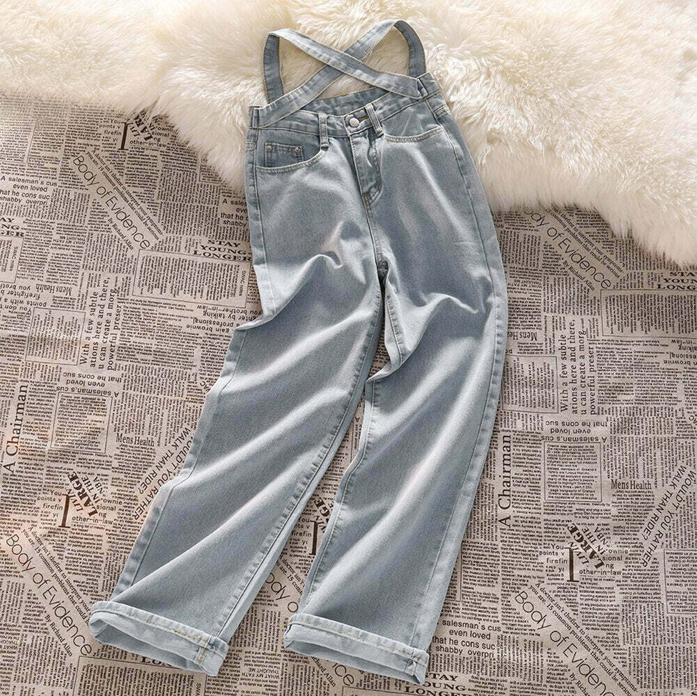 Celestial Sky Tie-Front Y2K Jeans - Coquette Aesthetic Grunge Style Women's Fashion