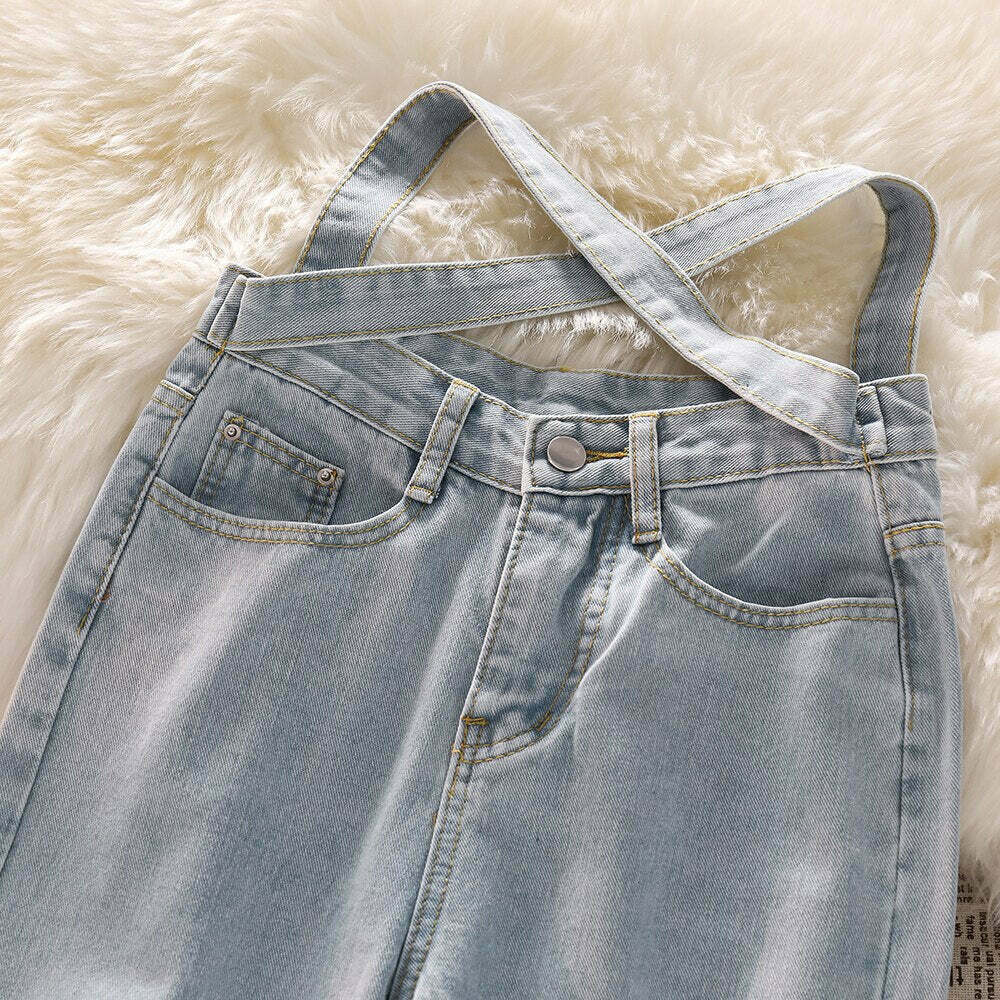Celestial Sky Tie-Front Y2K Jeans - Coquette Aesthetic Grunge Style Women's Fashion