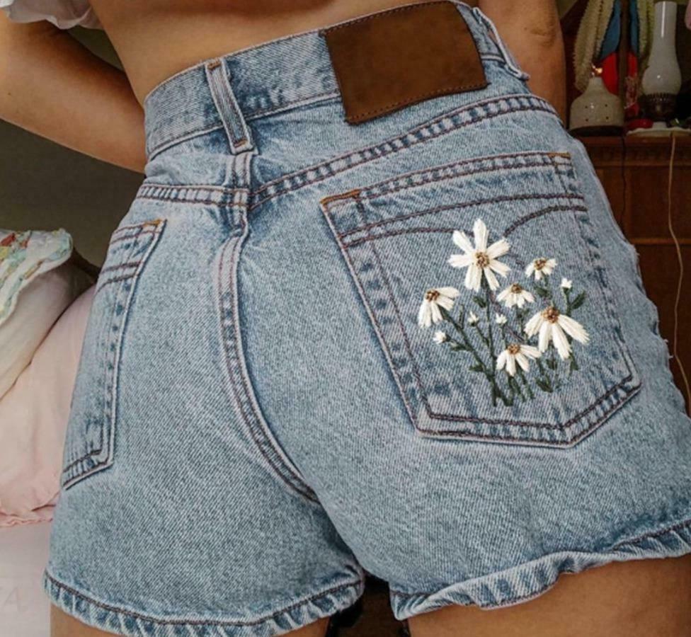 Chamomile Embroidered Denim Shorts - Y2K Coquette & Grunge Aesthetic