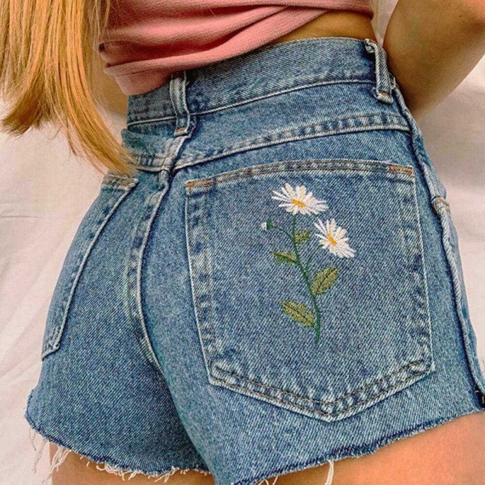 Chamomile Embroidery Denim Shorts - Y2K Aesthetic Coquette Grunge