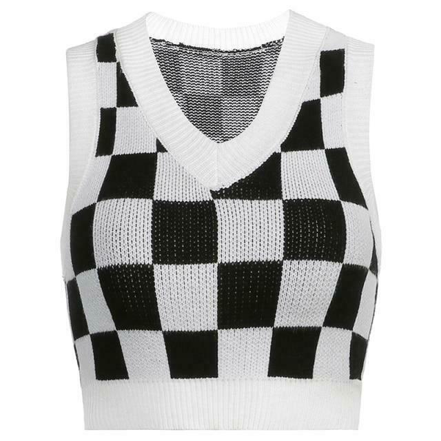 Check Board Knit Vest: Y2K Fashion with Coquette Aesthetic, Grunge Style & Pastel Goth