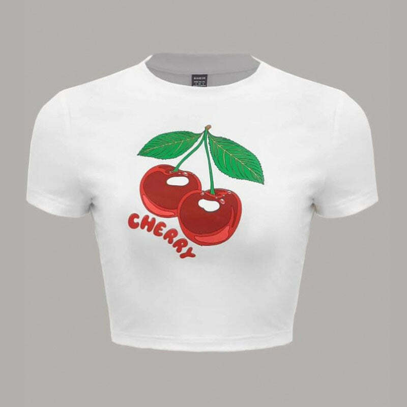 Cherry Graphic Print Crop Top - Y2K Aesthetic Coquette Grunge Outfit