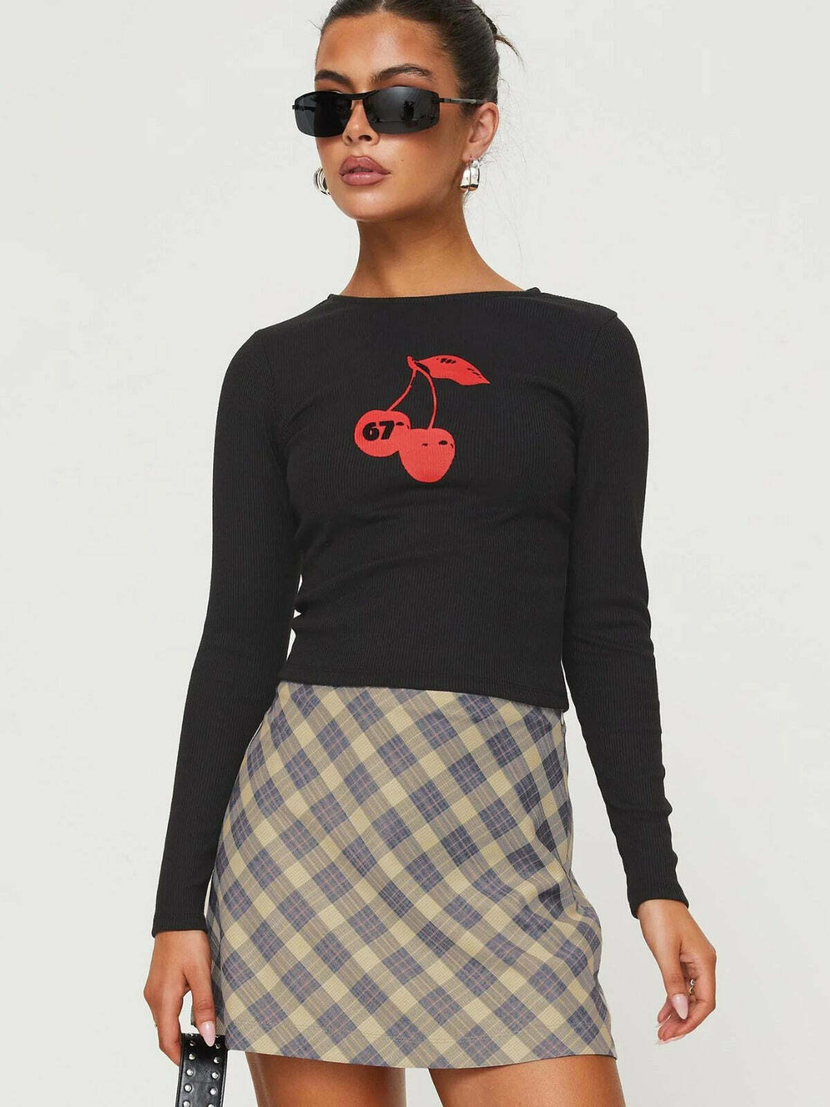 Cherry Print Small T-Shirt in Y2K Fashion Aesthetic for Women