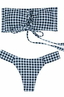 Chic Checked Lace Up Tank Bikini Set for Y2K Fashion Enthusiasts