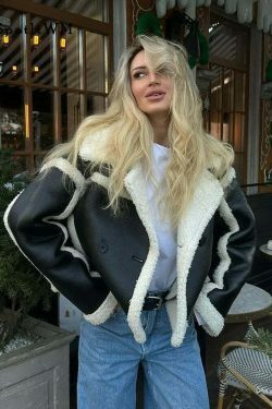 Chic Natalie Wool-Blend Leather Coat - Y2K Fashion Statement with Coquette Aesthetic & Grunge Style