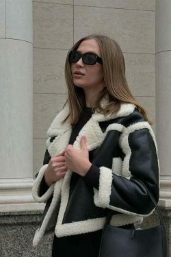 Chic Natalie Wool-Blend Leather Coat - Y2K Fashion Statement with Coquette Aesthetic & Grunge Style