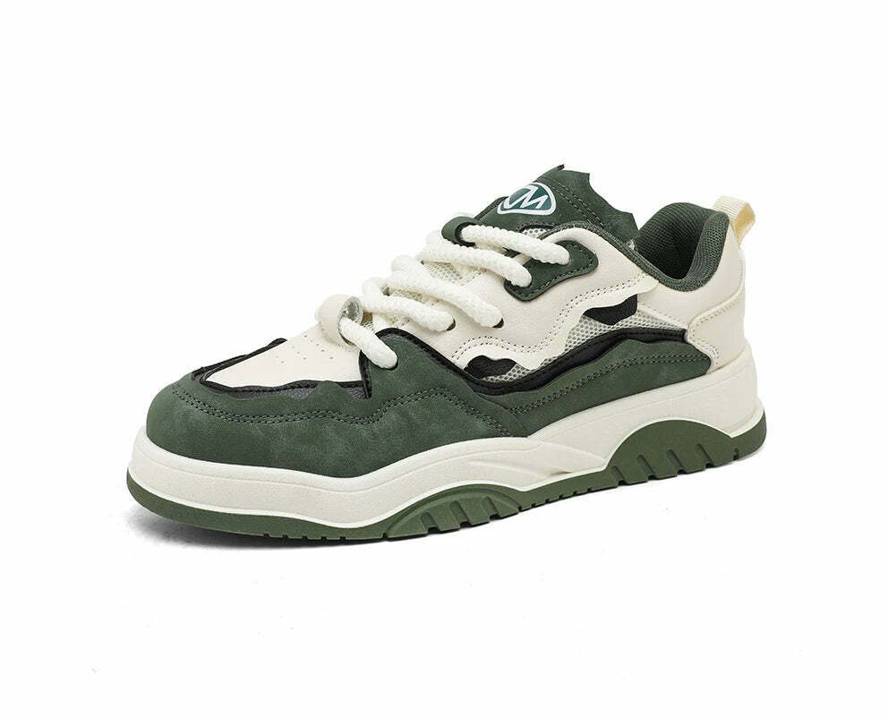 Chunky Lace Phat Sneakers - Green Aesthetic Footwear for Women
