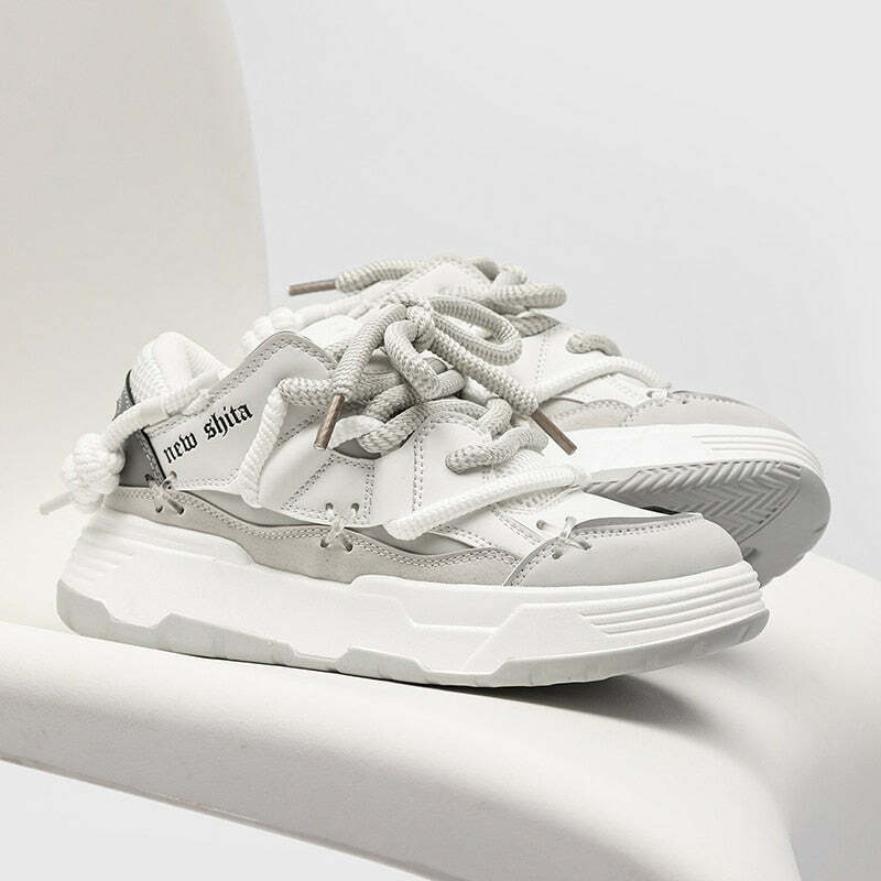 Chunky Lace Platform Sneakers - Y2K Fashion Statement for Women with Coquette and Grunge Aesthetic